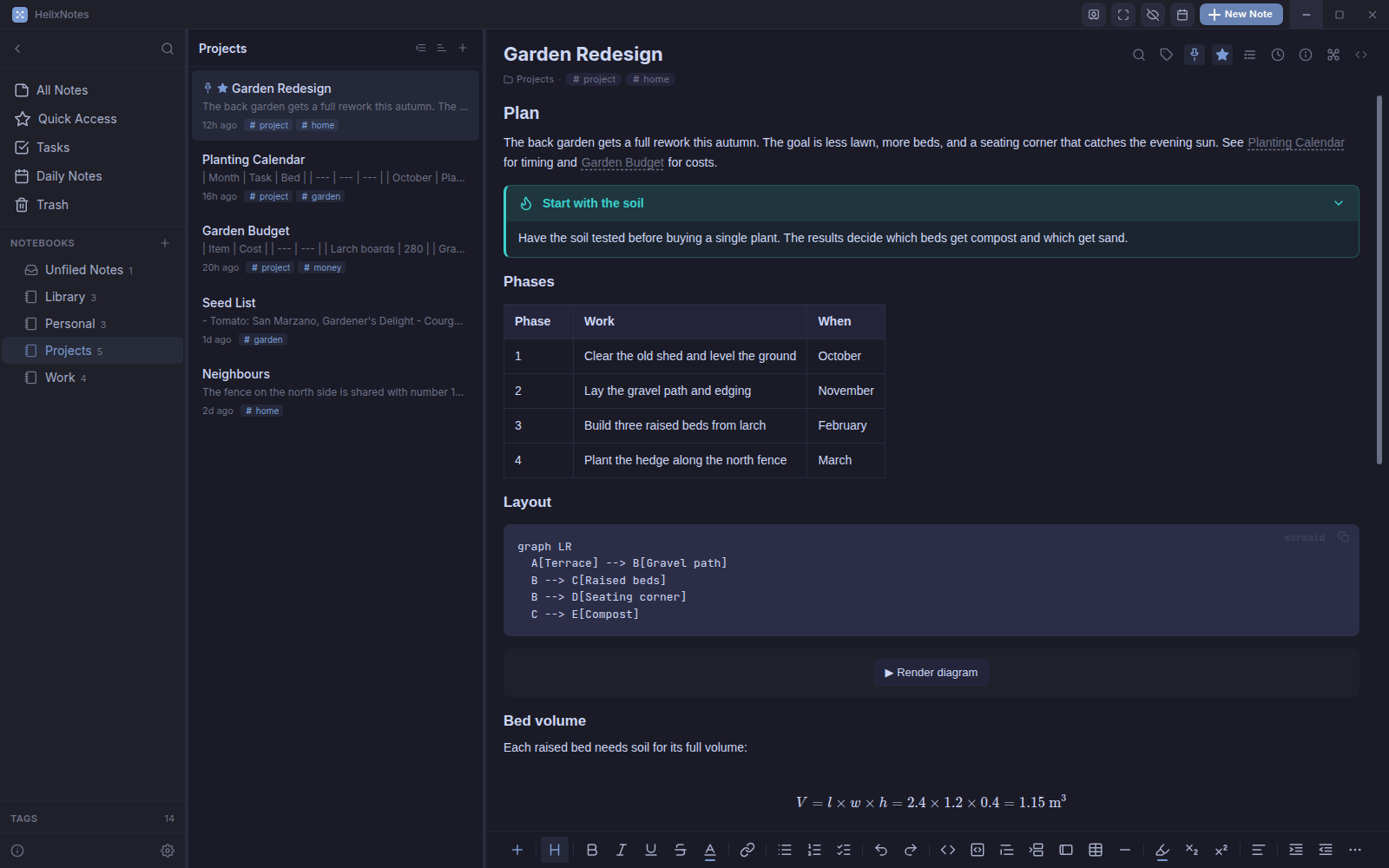 HelixNotes editor view