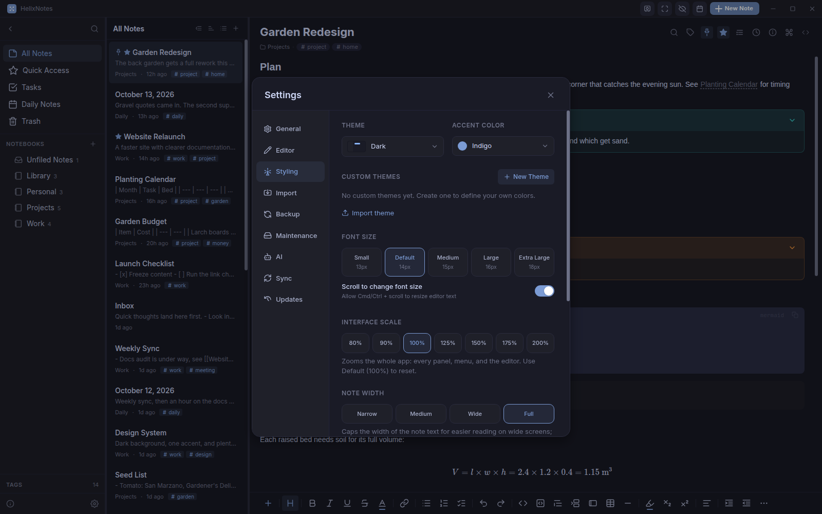 The Styling tab of the settings panel with the theme picker and accent colors